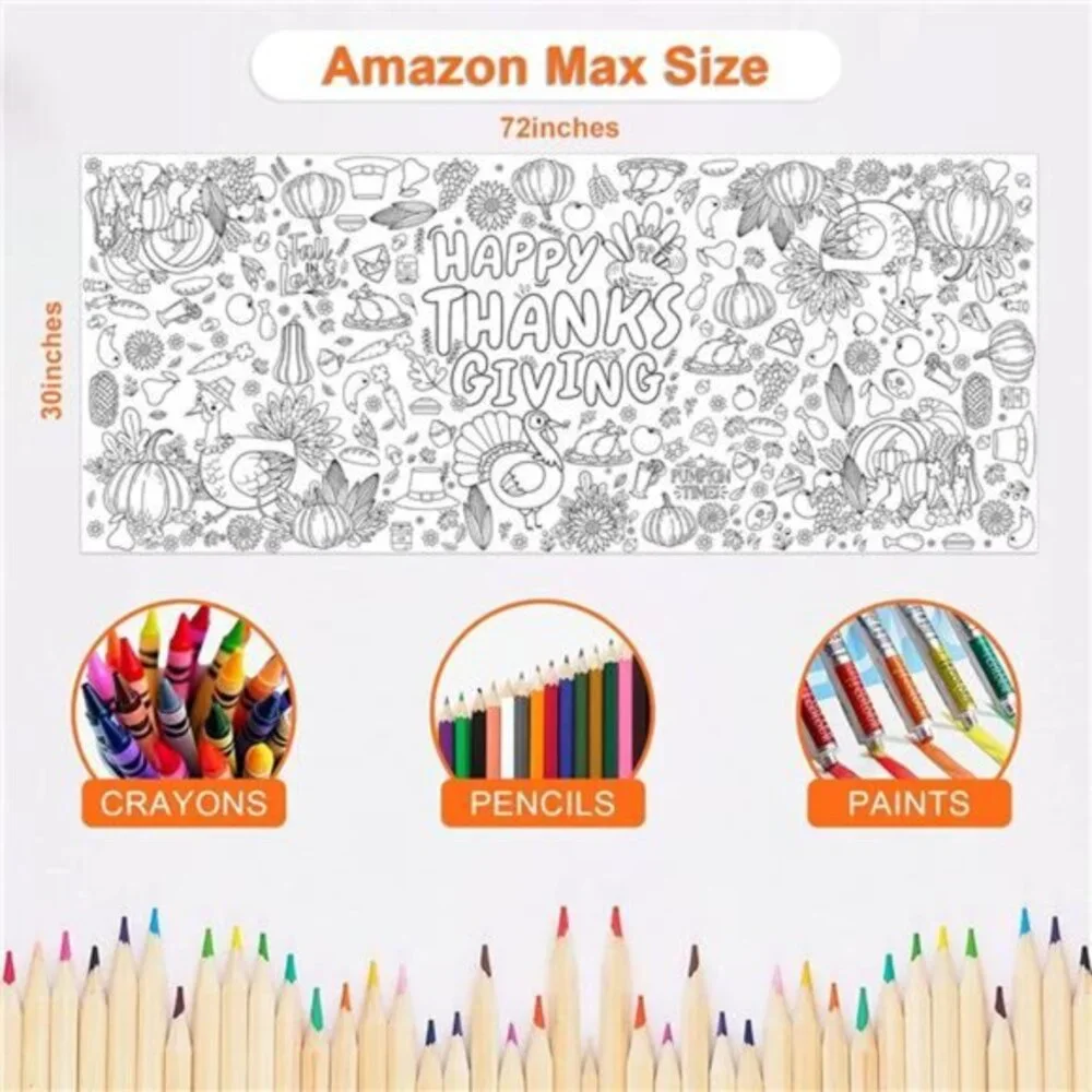 Thanksgiving Giant Coloring Poster/Table Cloth Jumbo‎ Crafts for Kids-30 x 72